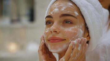 Relaxing facial treatment at a spa for rejuvenation and skincare on a calm afternoon photo