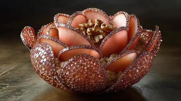 Stunning lotus flower bowl made from intricate materials showcasing artistic craftsmanship photo