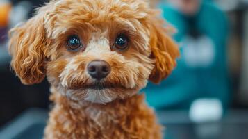 Adorable small dog looking curiously with bright eyes in a cozy indoor setting photo