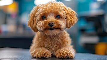Adorable small dog looking curiously with bright eyes in a cozy indoor setting photo