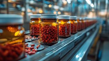 Automated filling process for amber vials with capsules in a pharmaceutical facility photo