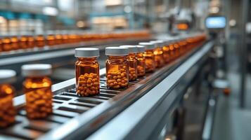 Automated filling process for amber vials with capsules in a pharmaceutical facility photo