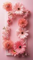 Beautiful arrangement of pink flowers on a soft pink background for a delicate floral display photo