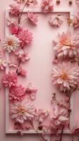Beautiful arrangement of pink flowers on a soft pink background for a delicate floral display photo