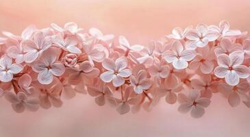 Beautiful blooming delicate flowers against a soft pink background in early spring photo