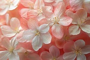 Beautiful cherry blossom branch with pink and white flowers on soft pastel background photo