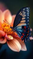 Beautiful butterfly resting on a pink flower in a vibrant garden during the daytime photo