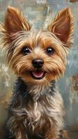 Black and tan small dog with expressive eyes and detailed fur in a neutral background setting photo