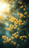 Blossoming yellow flowers in sunlight with a blurred background of nature during the golden hour photo