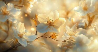 Blossoming cherry flowers capture the essence of spring in soft pastel hues photo