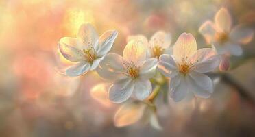 Blossoming cherry flowers capture the essence of spring in soft pastel hues photo