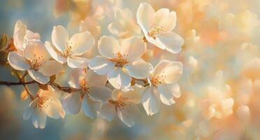Blossoming cherry flowers capture the essence of spring in soft pastel hues photo