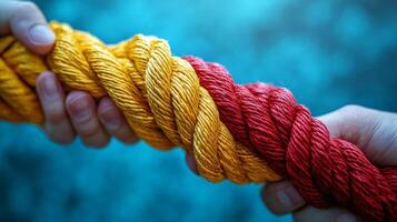 Colorful ropes intertwined together create a vibrant visual display with bold textures photo