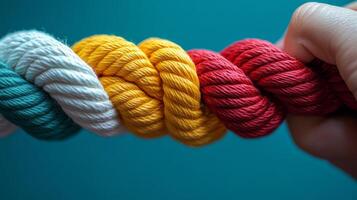 Colorful ropes intertwined together create a vibrant visual display with bold textures photo