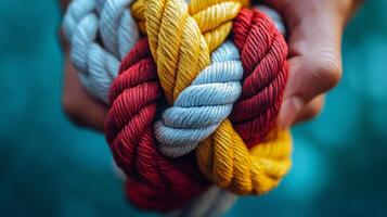 Colorful ropes intertwined together create a vibrant visual display with bold textures photo