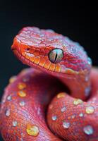 Colorful snake showcased with intricate scales and bright hues in a close-up shot photo