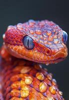 Colorful snake showcased with intricate scales and bright hues in a close-up shot photo