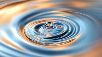 Drop of water is in the middle of a wave. The water is blue and the wave is orange photo