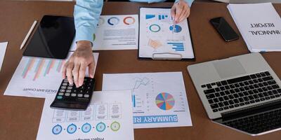 Business financial analysis office workspace document overview analytical environment top down view strategy insights photo