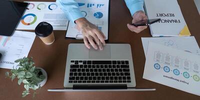 Business analysis process office workspace digital report modern environment top down view performance insights photo