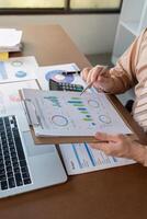 Business analysis report corporate office data visualization professional environment close up view strategic insights photo