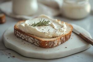 Homemade ricotta cheese on toast photo