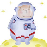 A charming and humorous digital Illustration of a hippo dressed as an astronaut. png