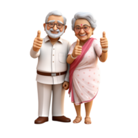 Elderly Couple Smiling and Giving Thumbs Up in Traditional Attire png