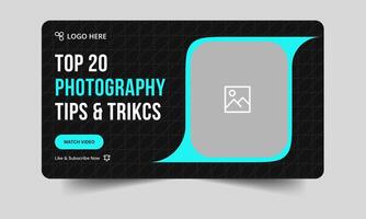 Best photography tips and techniques thumbnail banner design, daily photo shoot tricks cover banner, editable eps 10 file format vector
