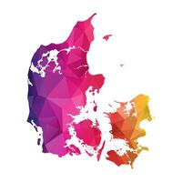 Abstract Polygon Map - illustration Low Poly Color Rainbow Denmark map of isolated. Illustration eps10. vector