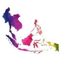 Abstract Polygon Map - illustration Low Poly Color Rainbow Southeast Asia map of isolated. Illustration eps10. vector