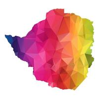 Abstract Polygon Map - illustration Low Poly Color Rainbow Zimbabwe map of isolated. Illustration eps10. vector