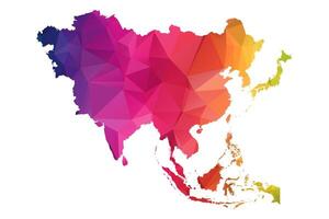Abstract Polygon Map - illustration Low Poly Color Rainbow Asia map of isolated. Illustration eps10. vector
