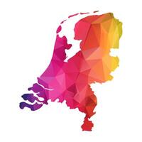 Abstract Polygon Map - illustration Low Poly Color Rainbow Netherlands map of isolated. Illustration eps10. vector