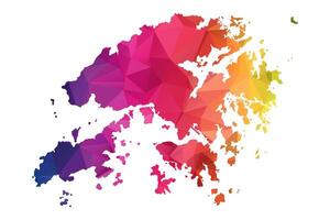 Abstract Polygon Map - illustration Low Poly Color Rainbow Hong Kong map of isolated. Illustration eps10. vector