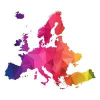 Abstract Polygon Map - illustration Low Poly Color Rainbow Europe map of isolated. Illustration eps10. vector