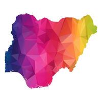 Abstract Polygon Map - illustration Low Poly Color Rainbow Nigeria map of isolated. Illustration eps10. vector