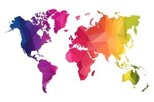 Abstract Polygon Map - illustration Low Poly Color Rainbow World map of isolated. Illustration eps10. vector