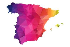 Abstract Polygon Map - illustration Low Poly Color Rainbow Spain map of isolated. Illustration eps10. vector