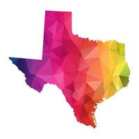 Abstract Polygon Map - illustration Low Poly Color Rainbow Texas map of isolated. Illustration eps10. vector