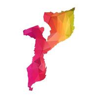 Abstract Polygon Map - illustration Low Poly Color Rainbow Mozambique map of isolated. Illustration eps10. vector