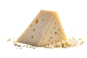 A wedge of parmesan cheese with crumbled pieces for salad topping png