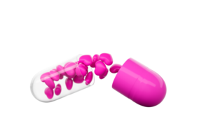 An Open Pink And Glossy Capsule With Minimal Heart Shaped Pills Spilling Out 3D Illustration png