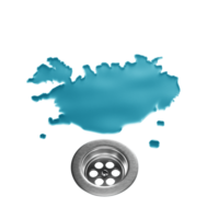 Iceland Water Map With Drainage Metal Sink Save Water And Water Wastage Concept 3D Illustration png