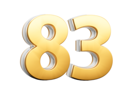 3D Golden Shiny Number 83 Eighty Three With Silver Outline 3D Illustration png