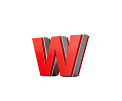 Vibrant Red Small Letter w Gleams With Its Sleek Metallic Design With Sharp Edges 3D Illustration png