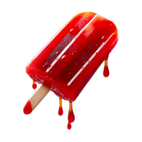 Hyperrealistic Red Popsicle Melting with Wooden Stick 8K Macro Photography png