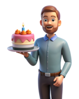 Dad Proudly Displaying Cake for His Son Birthday png