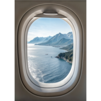 A magnificent view of the ocean stretching out from an airplane window png