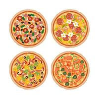 set of pizza with different toppings vector